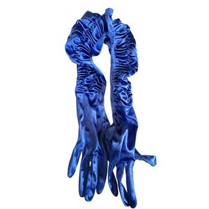 Vintage Style Blue Satin Gloves Long Ruched Drag Queen Burlesque Cosplay NWT